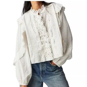 We The Free Women's White Lace Blouse
